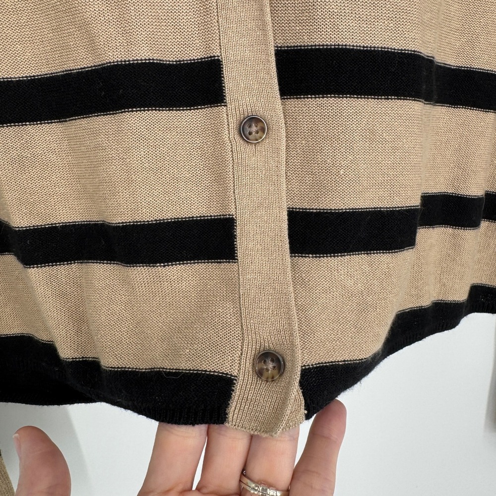 La Ligne Serge Cardigan Medium Tan Black Striped V-Neck Button Front Lightweight - Picture 8 of 13